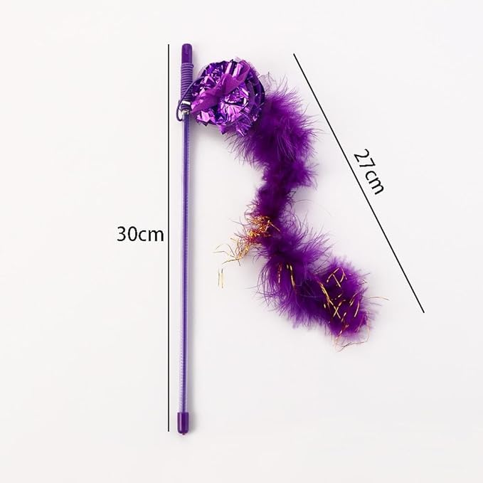 Cat Toys Feather Toy Interactive Stick, Cat Wand Toys Cat Catcher Teaser Stick and Cute Teasing Stick Sparkly Feather Cat Interactive Toys Funny Exercise for Kitten or Cats. 2pcs