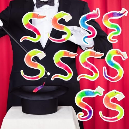 10 PCS Rainbow Fuzzy Worms On String Bulk Trick Toy Party Favors for Kid Cat ，Fuzzy Worm Toys String Pets