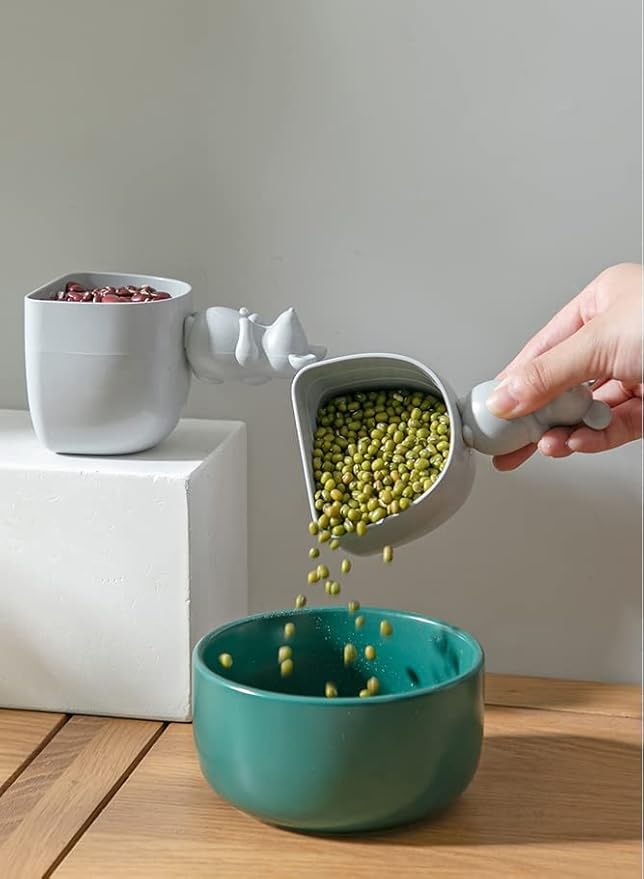 Dog Food Scoop, Pet Food Scoop, sturdy scoop for all kinds of dry foods. Cute Mouse Shape Handle Design Pet Food Can Spoon Suitable for Dogs Cats Birds, Measuring Cup (Grey)