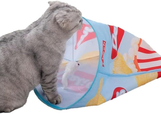 Creative Potato Chip Bag Folding Ring Paper Cat Tunnel Cat Toy Self High Fun Hide and Seek Rolling Dragon Channel Cat Drill Bag with Hanging Toy Pet Supplies (Blue)