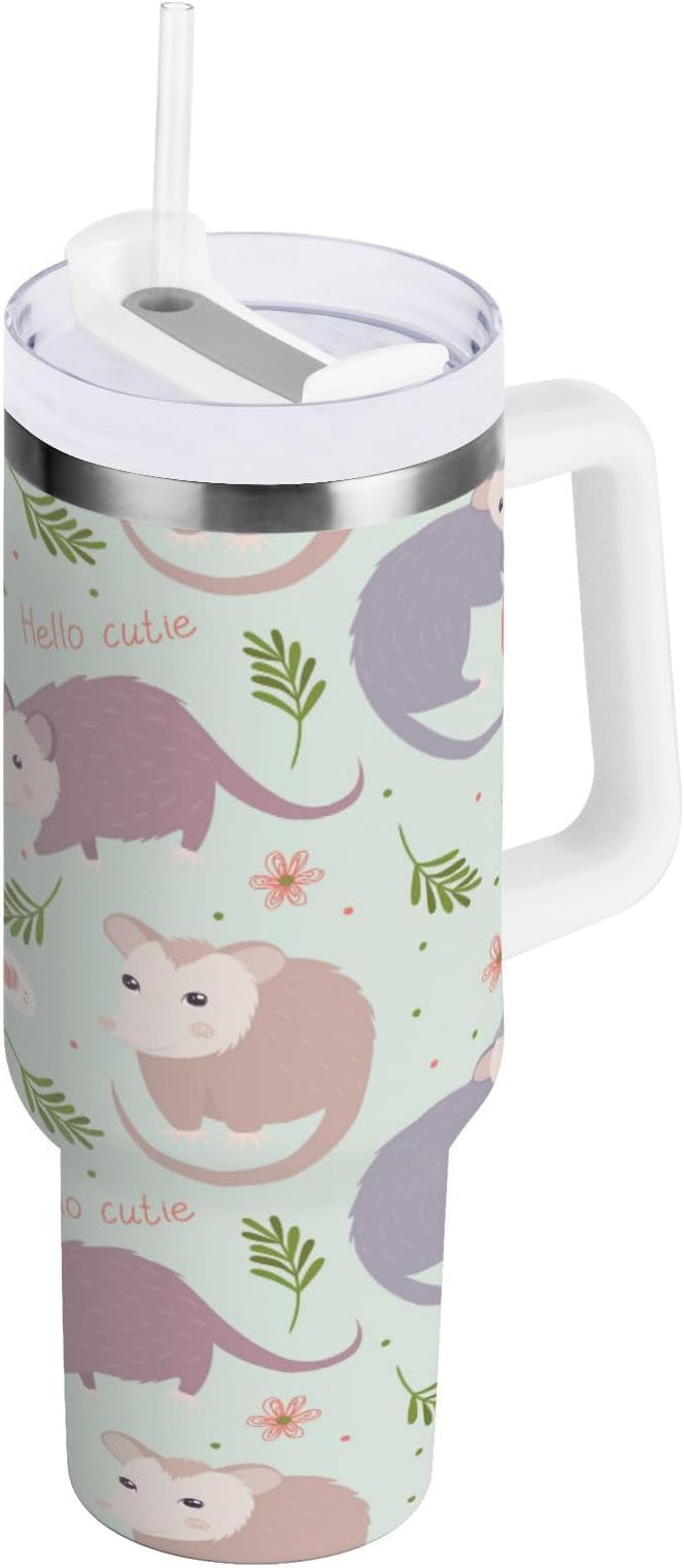 Boccsty Possums Cute Animal Insulated Tumblers Reusable Stainless Steel Tumbler 40 oz Cup Coffee Travel Mug Water Bottle with Handle & Flip Straw for Home Office Car