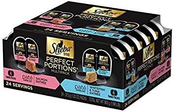 Sheba Perfect Portions Multipack Salmon and Whitefish & Tuna Entrée Wet Cat Food Corn Soy Wheat Free (12 Twin Packs), 1.98 Pounds