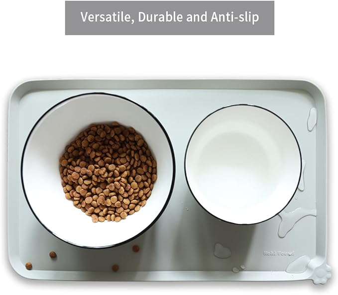 Hoki Found Silicone Pet Food Mats Tray - High-Lips Pet Dog Cat Bowl Mats - Dog Pet Cat Feeding Mat - Waterproof Dog Cat Food Mats -Pet Water Mats for Floors - Battleship