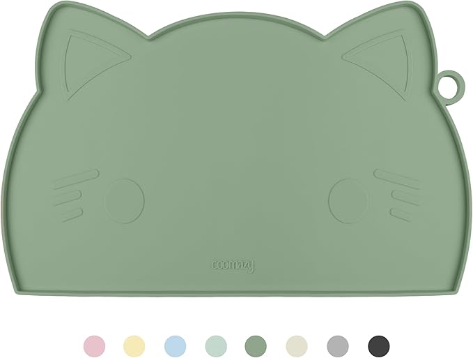 Coomazy Avocado Non-Slip Cat & Dog Feeding Mat - Thicker Silicone Mat with Raised Edge for Food & Water