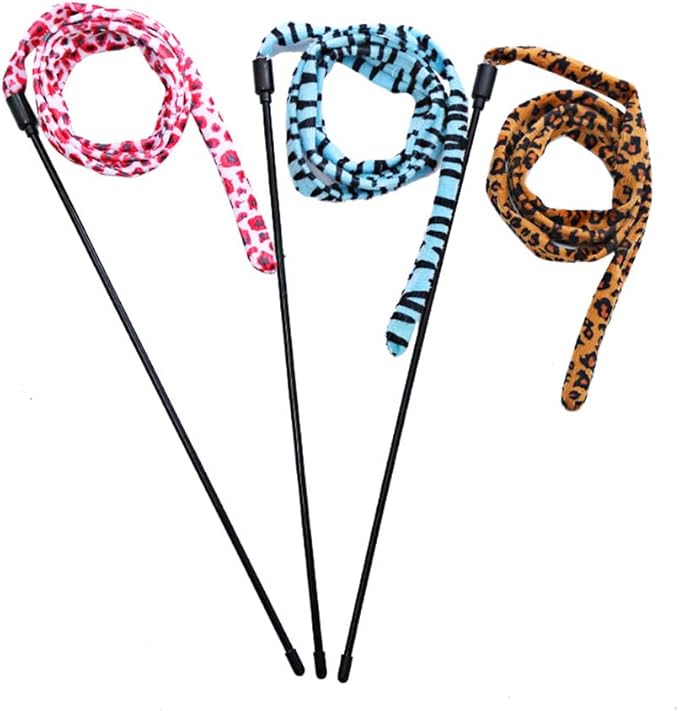 IUHKBH Cat Wand Toys, 3 PCS Flexible Cat String Wand Leopard Ribbon Cat Teaser Wand Cat Wands for Cat Training Exerciser