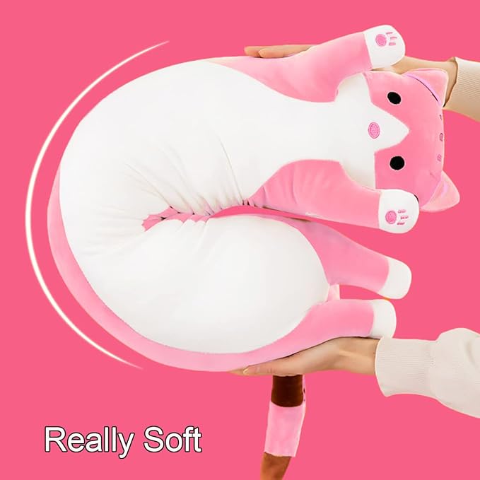 Giant Cat Pillow Plush Cartoon Kitty Sleeping Hugging Pillow, Cuddly Soft Long Kitten Body Pillow Doll Cat Cushion Toy for Kids Girlfriend (Pink, 90cm/35.4inch)