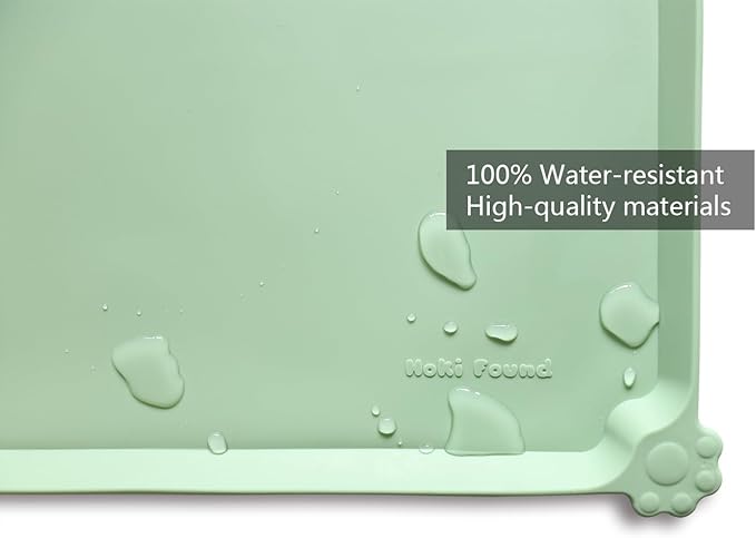 Hoki Found Large Silicone Pet Food Mats Tray - Non Slip Pet Dog Cat Bowl Mats Placemat - Dog Pet Cat Feeding Mat - Waterproof Dog Cat Food Mats -Pet Water Mats for Floors - Jade