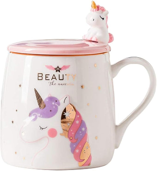 BigNoseDeer Unicorn Mug Cute Ceramic Coffee Mug with Lovely Unicorn Spoon, Morning Cup Novelty Coffee Tea Milk Christmas Mug Gift for Girls Magic Unicorn Lovers 380ML (Pink Unicorn)
