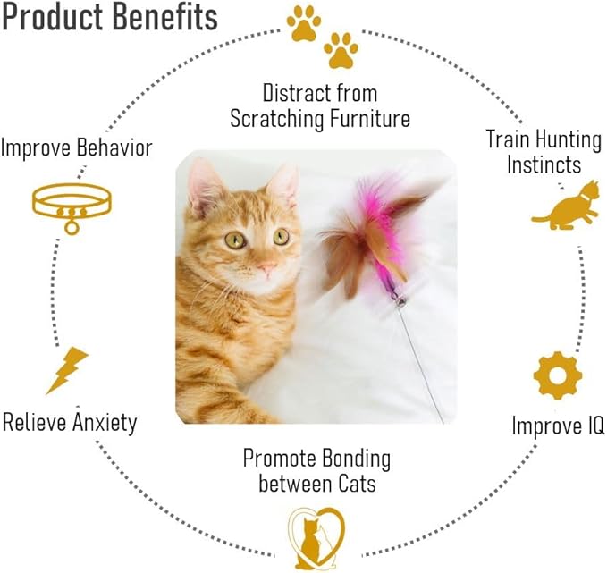 KOTYA Cat Collar Toy, New Premium Teasing Wand with Colorful Natural Feathers and Bell, Lightweight Silicone for Extra Comfort, Interactive Self Playing Toys for Indoor Kittens (Sky Blue)