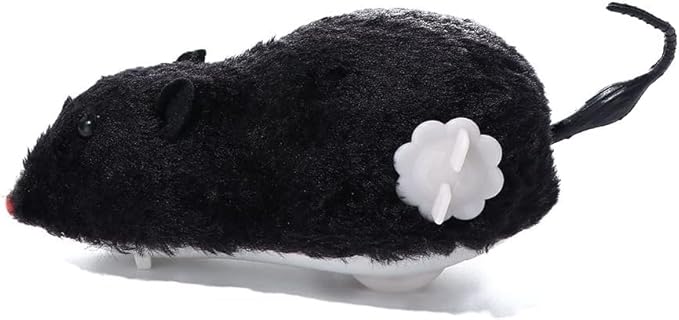 Black Funny Clockwork Toy, Plush Mouse Toy Wind Up Toys, Pet Toy, Mechanical Motion Power Spring Cat Dog Playing Toy Cat Mice and Animals Toys
