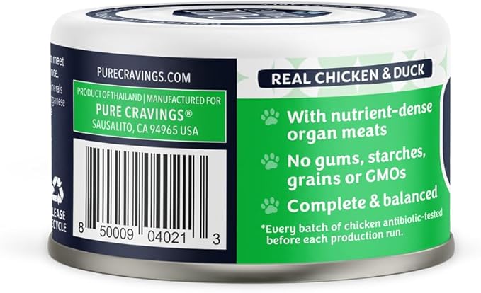 Chicken and Duck Recipe in Broth, Shredded Wet Cat Food, Grain-Free Protein, Non-GMO, 12 Pack