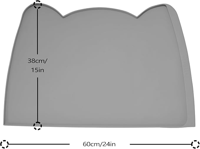 OHMO Dog Food Mat(Dark Grey, 24 * 15'') w/Residue Collection Pocket Silicone Pet Feeding Mat for Floor High Edges Anti Spills Waterproof Cat Water Bowl Tray, Easy Clean Placemat