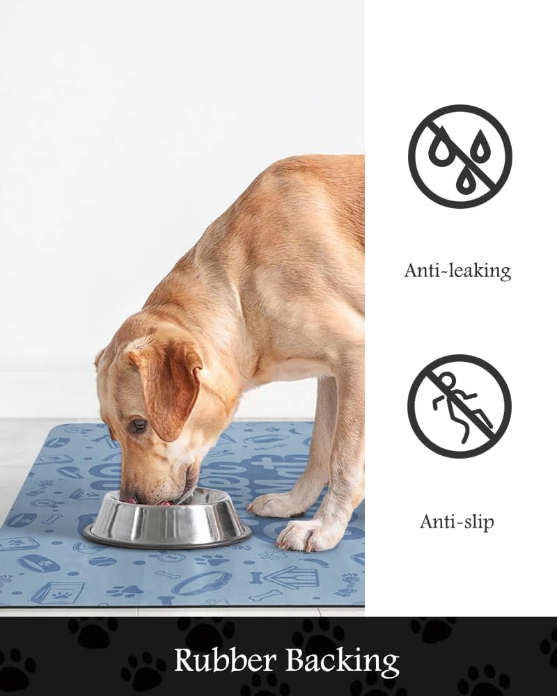 Pet Feeding Mat-Absorbent Dog Mat for Food and Water Bowl-No Stains Quick Dry Water Dispenser Mat-Dog Accessories Pet Supplies-Bowl for Messy Drinkers（Words,12"x19"