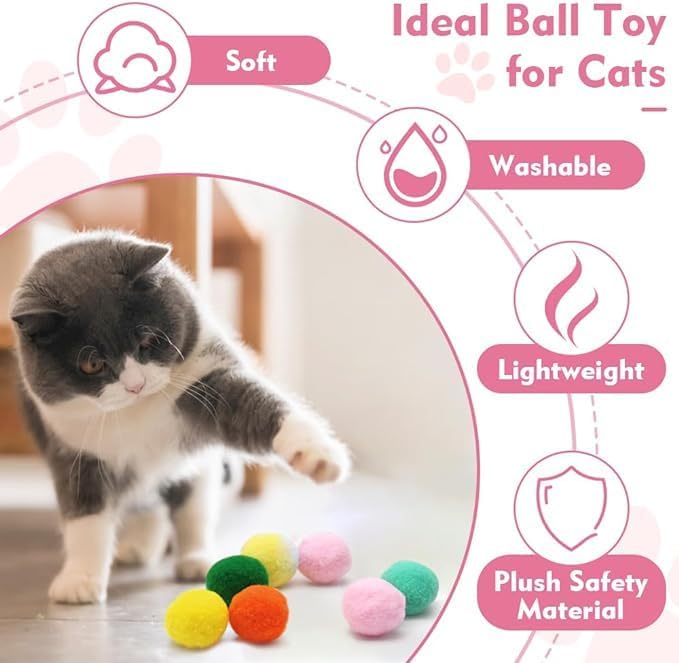 Cat Toy Balls, 50PCS 1.2Inch Cat Pompom Ball,Colorful and Soft Interactive Cat Balls, Active Cat Exercise Toys for Indoor Cats (50PCS Cat Ball)