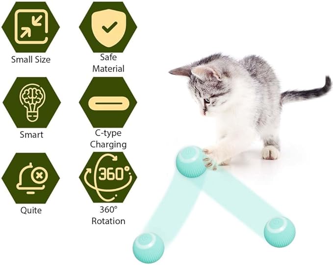 Interactive Smart Cat Ball,Quiet Cat Toys for Indoor Cats Adult Automatic 360° Rotating Kitten Toys,Intelligent Automatic Mobile Ball USB Charging Pet Toy,Fun Gift for Kitten. (Blue)