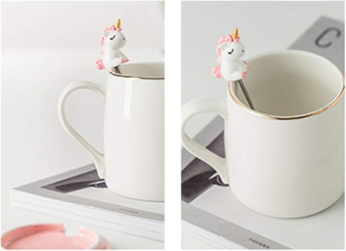 BigNoseDeer Unicorn Mug Cute Ceramic Coffee Mug with Lovely Unicorn Spoon, Morning Cup Novelty Coffee Tea Milk Christmas Mug Gift for Girls Magic Unicorn Lovers 380ML (Pink Unicorn)