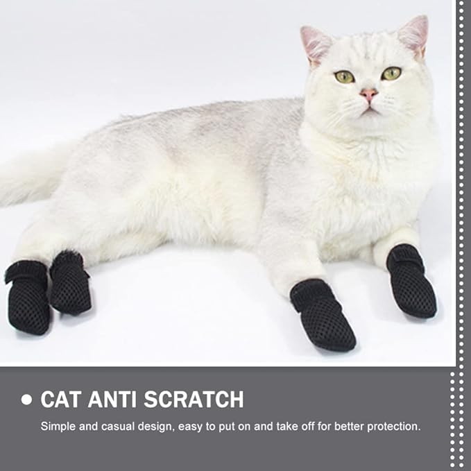 Ipetboom Cat Claw Covers-4pcs Cat Nail Caps Cat Nail Covers Caps Shoes Cats Socks Cat Booties to Prevent Scratching Cat Paw Protector Pet Grooming Booties for Bathing Shaving Checking