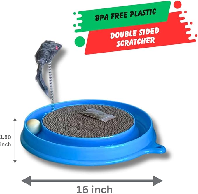 Round Cat Scratcher with Ball, Cat Toys Scratching Pad for Indoor Play Physical Interactive Cat Scratchers Toy for Kitten with Spring & Ball Perfect for Mental & Physical Exercise Cat Ball Track, Blue