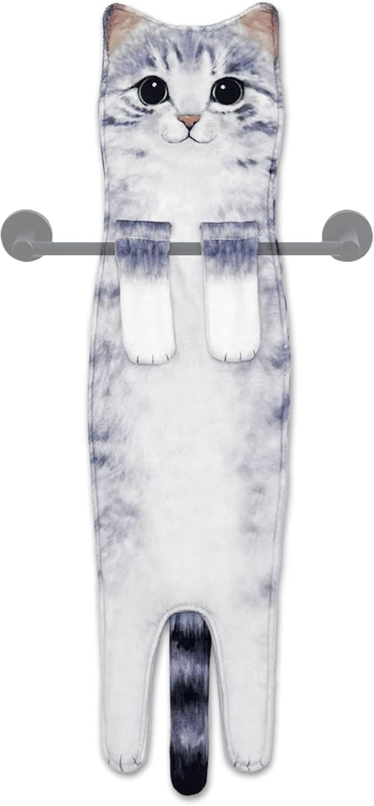 Hand Towels for Bathroom Kitchen,Cute Cat Quick-Dry Hanging Hand Towels Decorative for Bathroom Face Towels,Funny Gifts for Cat Lovers (Grey)