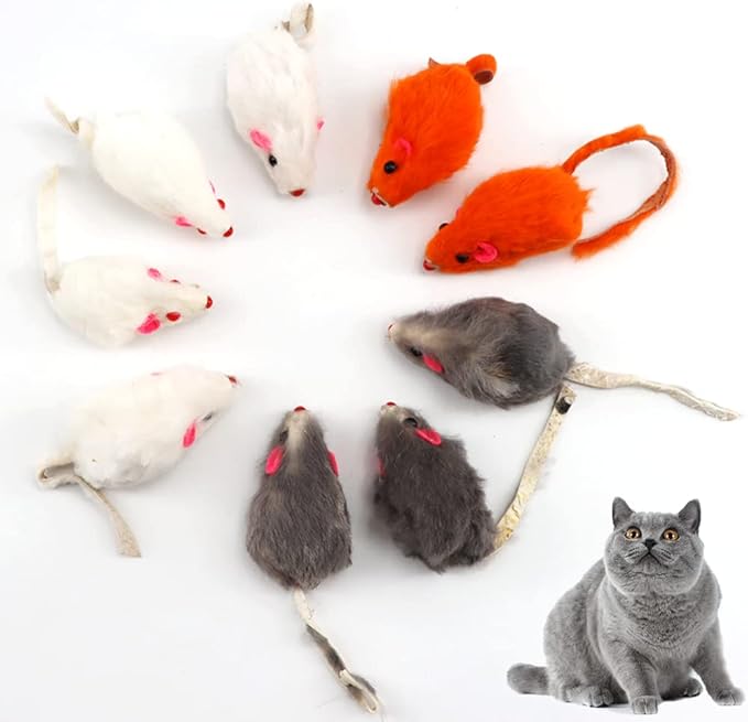 pawstrip Rabbit Fur Cat Toys Interactive Cat Toy Mouse with Rattle Fake Mice Kitten Toys for Indoor Cats Fuzzy Cat Mice Toys Realistic Squeaky Mouse Cat Toy Furry Mice Cat Toys,12Pcs