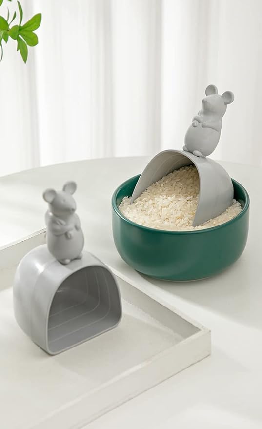 Dog Food Scoop, Pet Food Scoop, sturdy scoop for all kinds of dry foods. Cute Mouse Shape Handle Design Pet Food Can Spoon Suitable for Dogs Cats Birds, Measuring Cup (Grey)