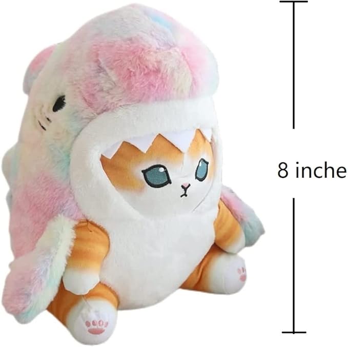 Cute Shark Cat Plush Toy, 8'' Cat Face Stuffed Animal Plushies Doll, Kawaii Soft Shark Pillow for Boys and Girls Birthday Gift (Multi-Color)