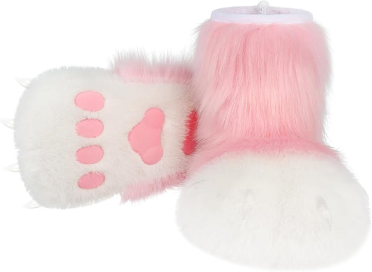 Animal Fuzzy Slippers Bear Cat Wolf Dog Fox Fursuit Feet Paw Claw Shoes Furry Boots Costume Accessories for Adult Kids