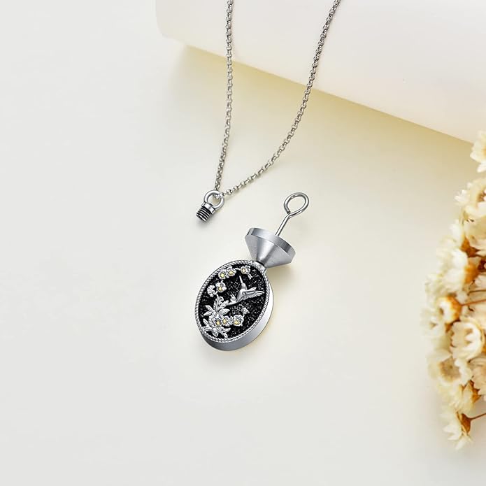 Animal Crystal Urn Necklace For Ashes Sterling Silver Butterfly Dragonfly Bee Phoenix Peacock Hummingbird Fox Angel Wing Pentagram Pentacle Cremation Necklace Heart Teardrop Urn Holder Necklaces For Women Memorial Jewelry