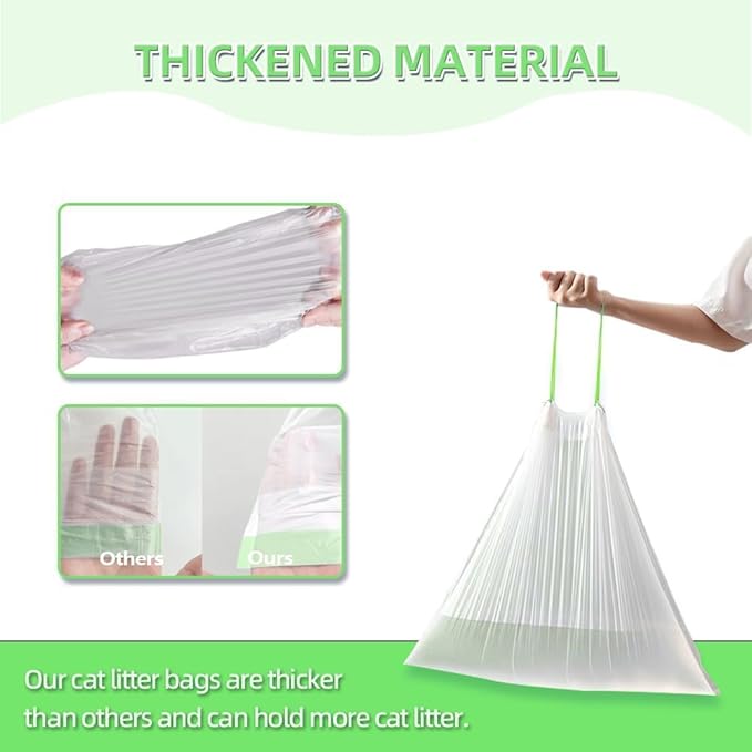 60 Count Cat Litter Bags with Drawstring, Cat Litter Liners Durable Pet Cat Pan Liners Extra eplacement Waste Bags 22" x 12"
