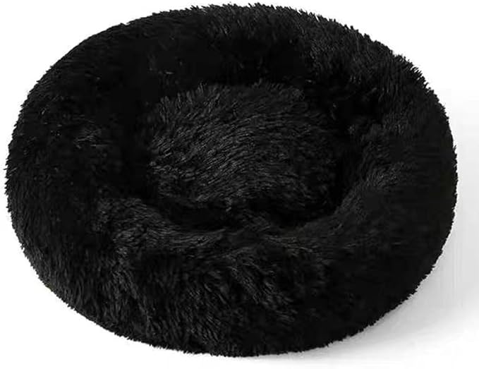 Cat Beds for Indoor Cats, Dog Bed, Cat Bed, Machine Washable, Fluffy Round Pet Bed Non-Slip, Autumn and Winter Warmth, Cuddler Cushion Self Warming (Black, 20 inch)