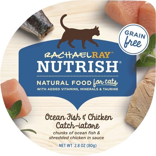 Rachael Ray Nutrish Natural Wet Cat Food, Ocean Fish & Chicken Catch-iatore Recipe, 2.8 Ounce Cup (Pack of 24), Grain Free
