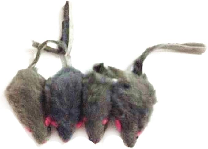 emours 12 Piece Pack Rattle Furry Mice Cat Toy Realistic Fur Mice Toys, Grey