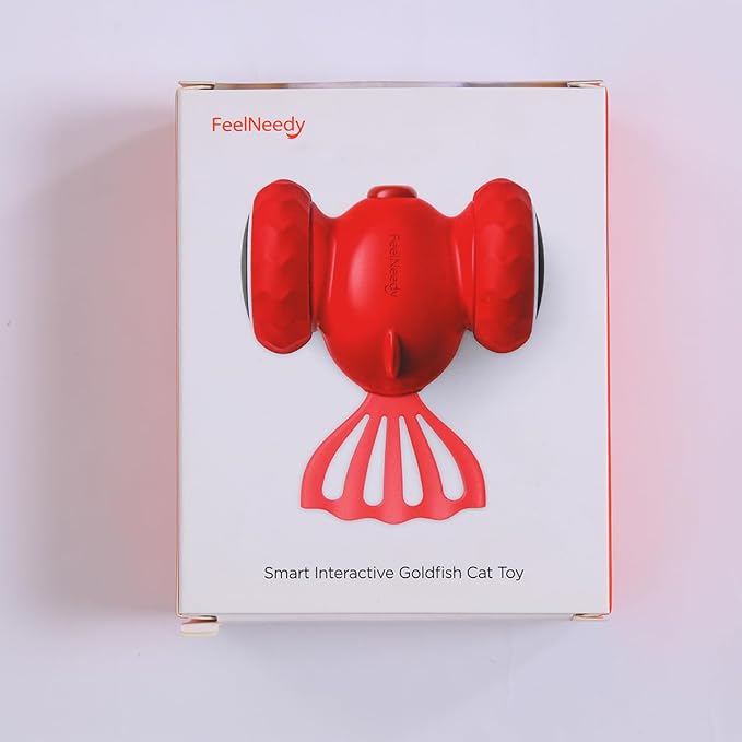 Interactive Cat Toys, Goldfish Automatic Cat Toy Interactive with LED Light for Indoor All Breed Cat, Self Moving Electric Cat Toy USB-C Rechargeable (Red)