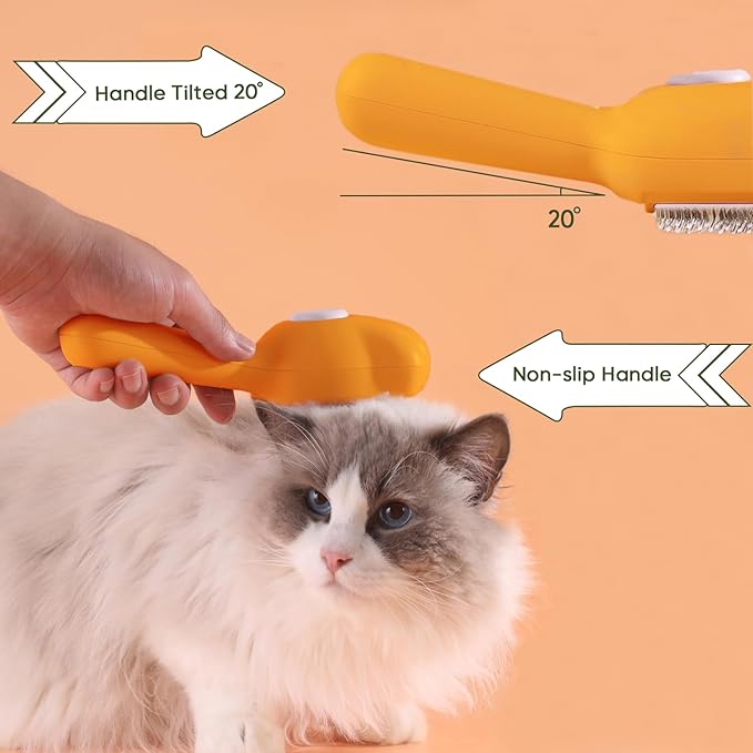 Cat & Dog Brush with Release Button, Shedding Grooming Brush for Indoor Pets, Self Cleaning Hair Comb, Removes Loose Fur & Massages, Orange