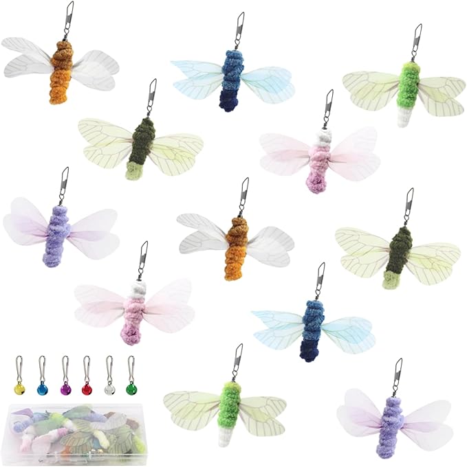 SONGWAY Insect Cat Toy Refills - 12 Pieces Bee Cat Teaser Toys, Cat Toy Wand Attachments, Cat Insect Toy, Wool Cat Toys, Interactive Cat Toys for Indoor Cats