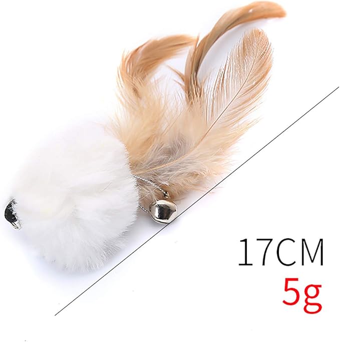 2 Pcs Cat Toys Interactive Refill Replacement Feather Pack Furry Tail Butterfly Dragonfly Fish Mouse Caterpillar Worm Birds Feathers for Kitten Cats, 21 Variety Styles CT15B-Rabbit White