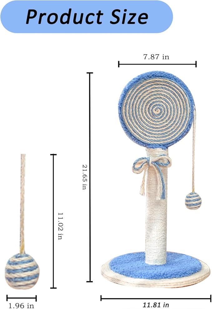 Cat Scratching Post, 22” Cute Kittens Scratch Posts with Hanging Ball, Sturdy Post & Stable Base, Ideal for Indoor Cats, Small & Large Sizes Kitty Available