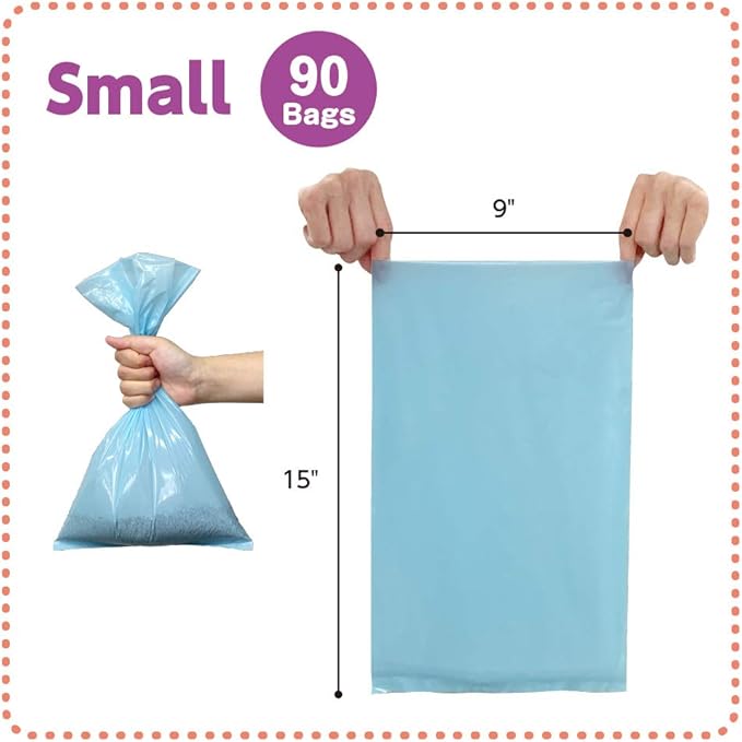BOS Amazing Odor Sealing Cat Waste Bags - Durable and Unscented [Size: S, Color: light blue] (90 count, Pack of 1) (90 Bags)★May be too small to get a litter scoop inside!