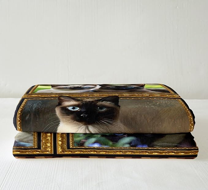 Feelyou Siamese Fleece Throw Blanket for Bed Sofa Couch Cute Cat Plush Blanket Twin 60"x80" Kawaii Kitten Sherpa Blanket Gift for Siamese Lover Fuzzy Blanket Flannal Blanket