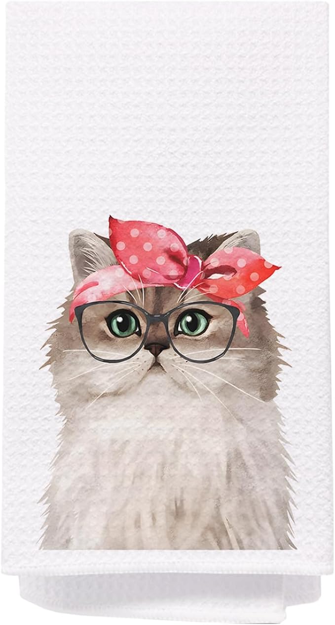 SPBL&L Red Bandana Cat Towels - Cute Hand & Dish Towels for Kitchen & Bathroom, Cat Gifts, 16x24 Inches