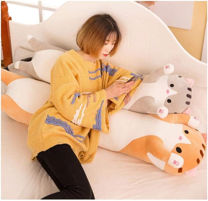 Plush Cat Plush Long Throw Pillow Lifelike Animal Neck Pillow Plush Pillow ,43inch