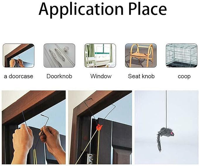 Cat Toy Rope Mouse Play Supplies, Hanging Retractable Cat Catching Mouse Toy, Funny Door Hanging Bouncing Mouse Retractable Plush Mice Cat Interactive Toy (Black)