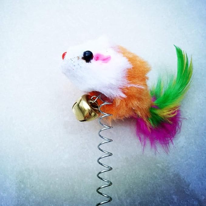 BWESOO Dog Cats Kitten Toy Funny Play Spring Mouse Colorful Teaser Bell Pet Random Color Cat Mice and Animals Toys