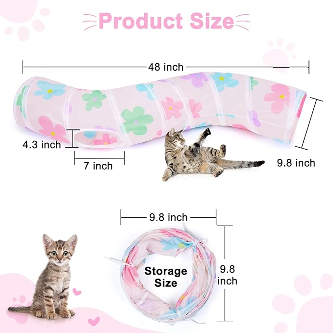 Glittme Cat Tunnel, Cat Tunnels for Indoor Cats, S-Shape Peekaboo Cat Cave with Cat Toys, Foldable Cat Tubes and Tunnels for Cats, Rabbit, Puppy, Guinea Pig