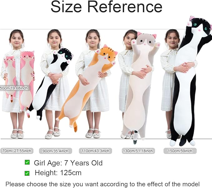 Giant Cat Pillow Plush Cartoon Kitty Sleeping Hugging Pillow, Cuddly Soft Long Kitten Body Pillow Doll Cat Cushion Toy for Kids Girlfriend (Yellow, 90cm/35.4inch)