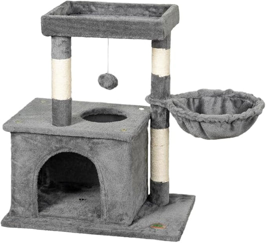 Go Pet Club Everyday Value 26in Cat Tree Tower Cat Condo Comfy Large Perch, Scratching Posts, Dangling Ball, Cat Play Tower for Cats and Kittens, Gray