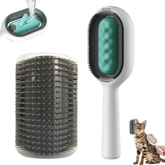2 PCS Cat Grooming brush, Cat Self Groomers with Catnip, Pet Hair Removal Comb with Water Tank,Cat Accessories Including Soft Tissue for Indoor Long Fur Kitten Massage and Cleaning(Grey)
