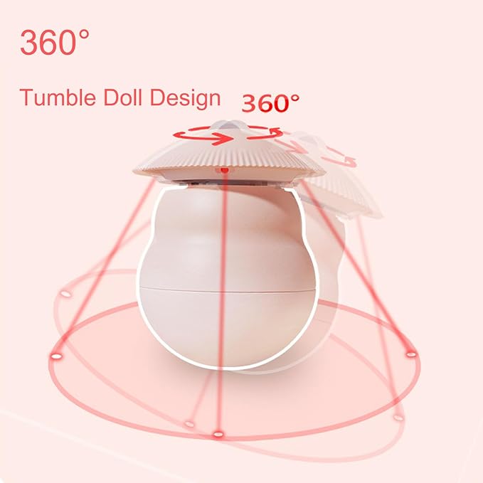 Meill Cat Laser Toys, Automatic Wireless Pet Lazer Toy for Indoor, Rechargeable Kitten Tumbler Interactive Toys, 360 Degree Irregular Rotation, 3 Adjustable Modes, ABS Resistant Grasp and Bite, Pink