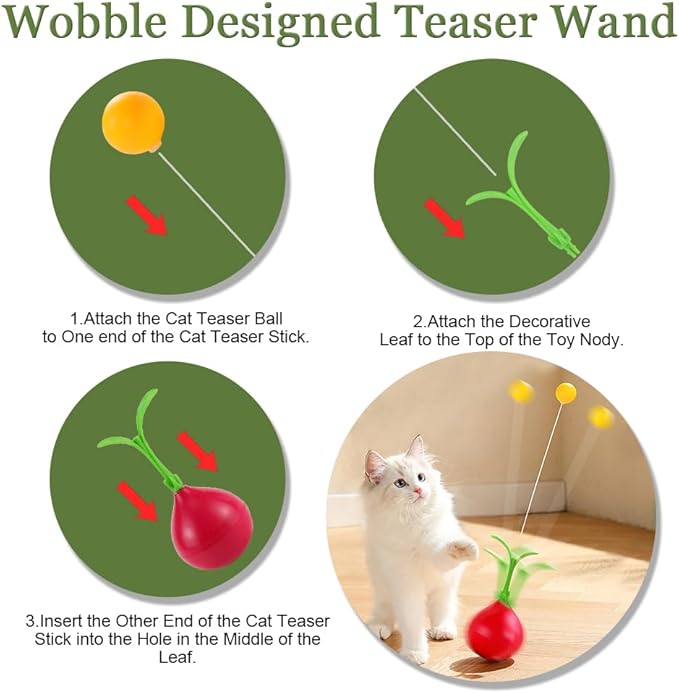 Abnaok 2-in-1 Cat Toy, Cat Interactive Toys for Indoor Cats Kitten Tumbler Balls Kitty Feather Toy, Cat-Digging Hole Toy Suitable as a Birthday Gift