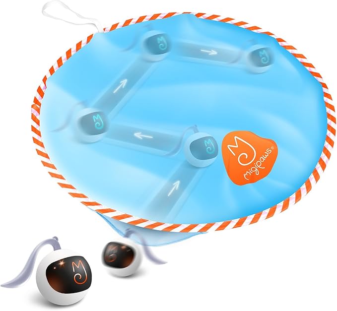 Migipaws Interactive Cat Ball Toy Set, Fun Tracker, Glowing Chase Ball with MystiChaser Pouch, Fluffy Tail, A Small Mice (White)